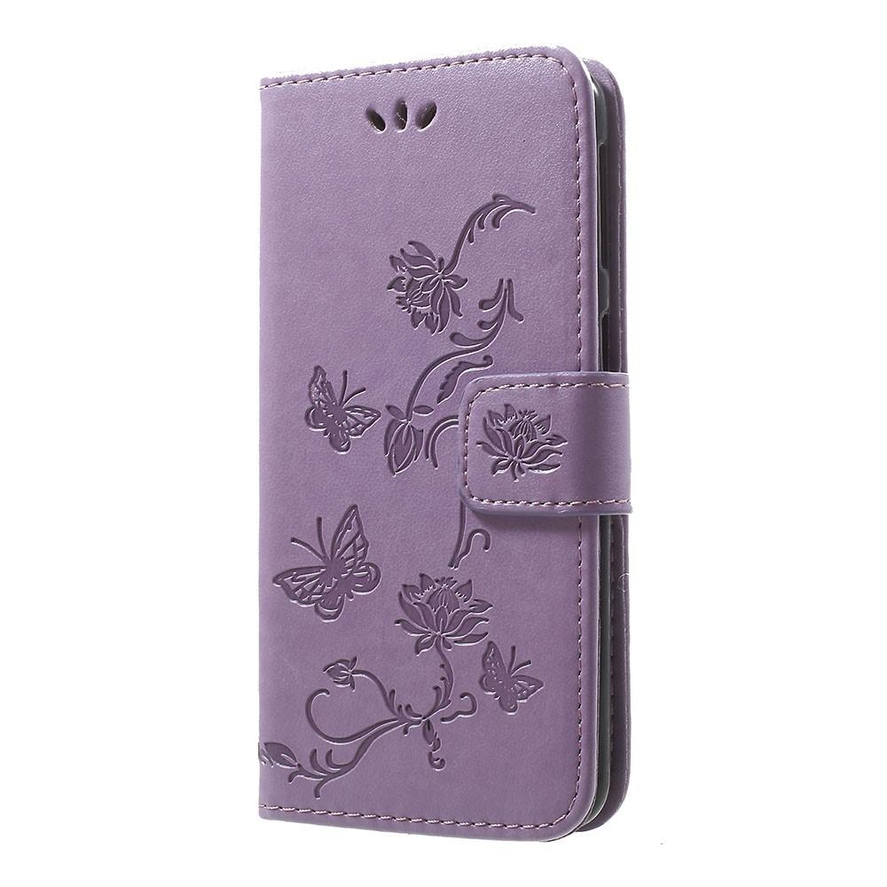 Funda de Cuero con Mariposas Samsung Galaxy A40, Púrpura