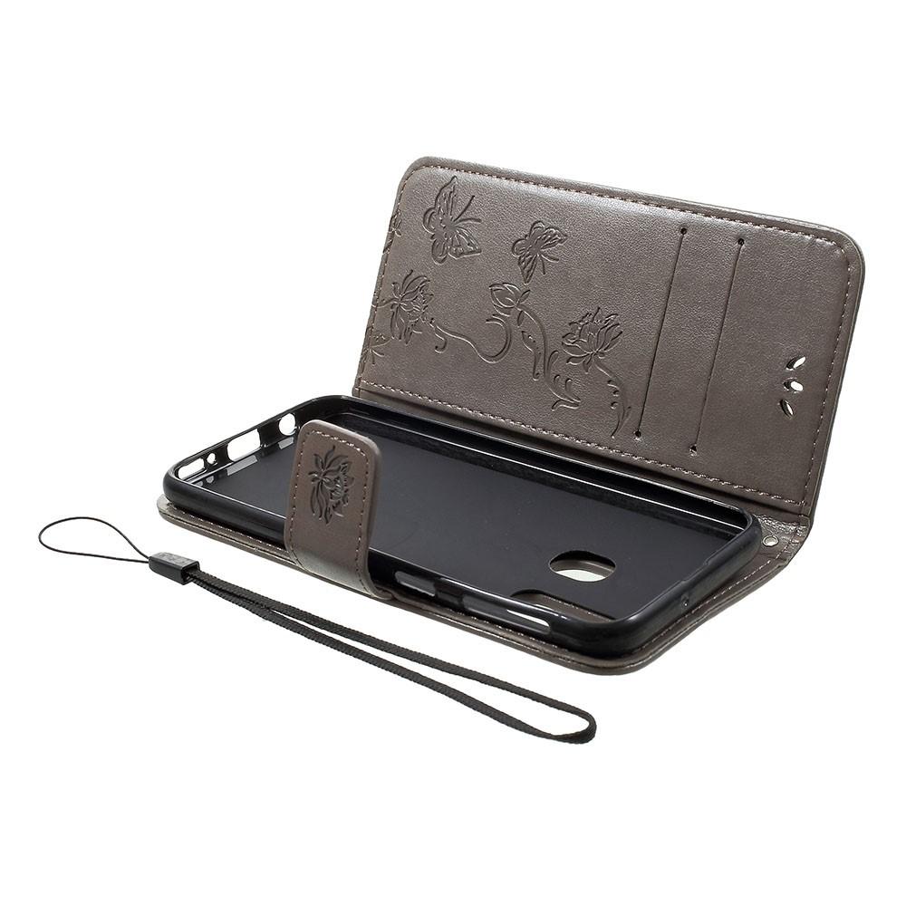 Funda de Cuero con Mariposas Samsung Galaxy A40, Gris