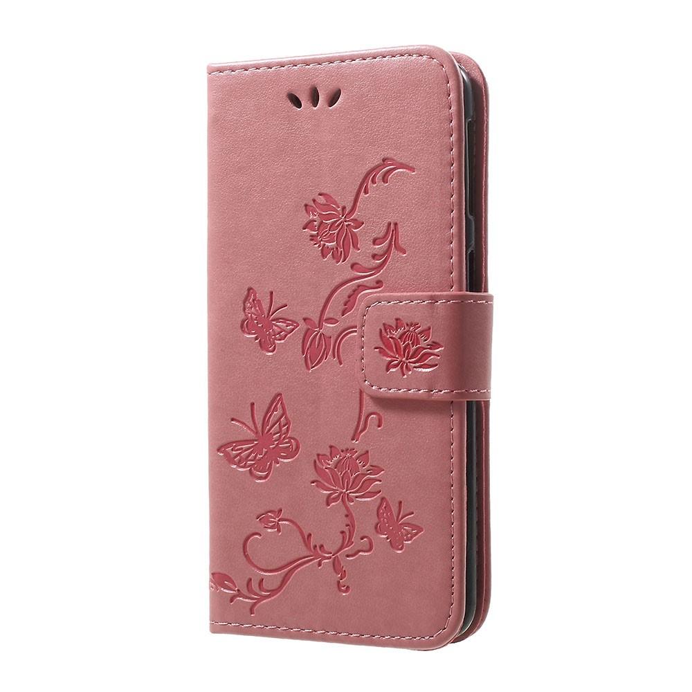 Funda de Cuero con Mariposas Samsung Galaxy A40, Rosa