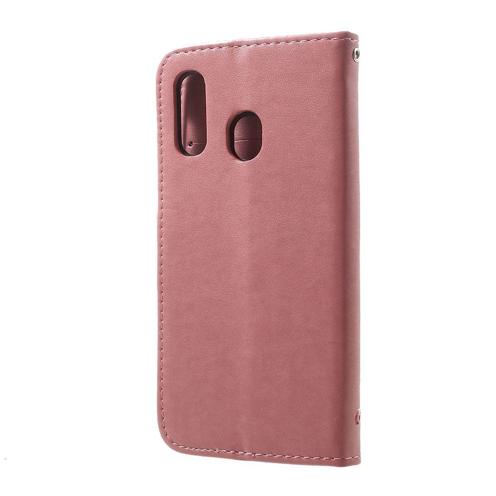 Funda de Cuero con Mariposas Samsung Galaxy A40, Rosa