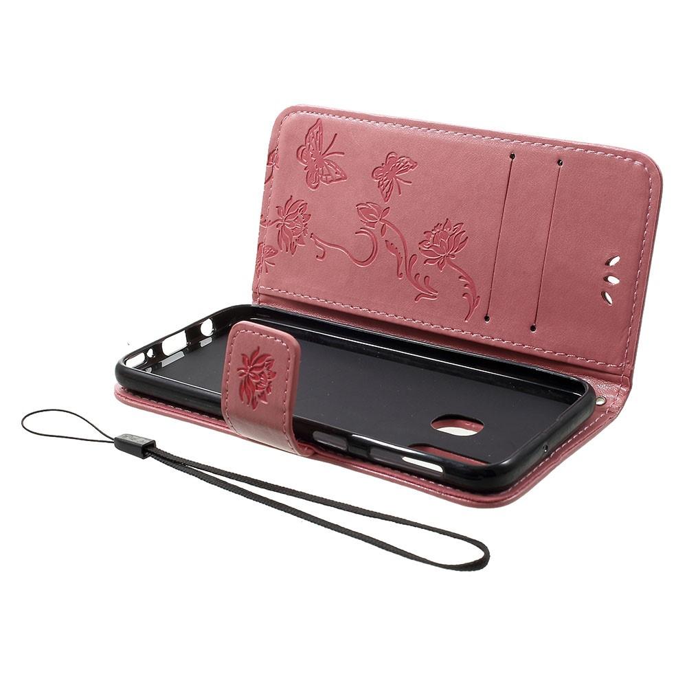 Funda de Cuero con Mariposas Samsung Galaxy A40, Rosa