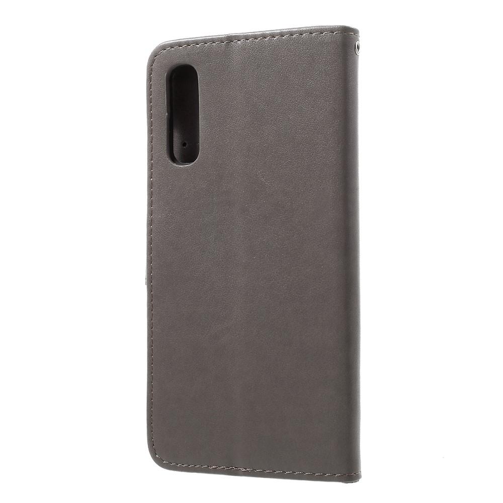 Funda de Cuero con Mariposas Samsung Galaxy A50, Gris