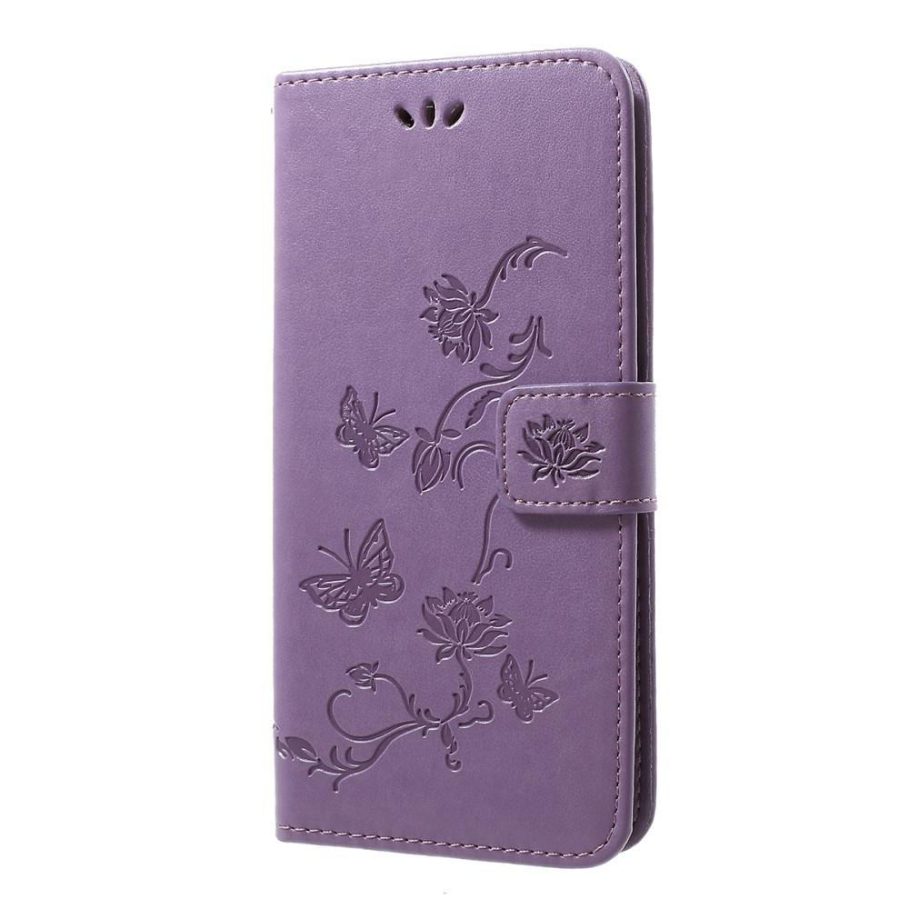 Funda de Cuero con Mariposas Samsung Galaxy A50, Púrpura