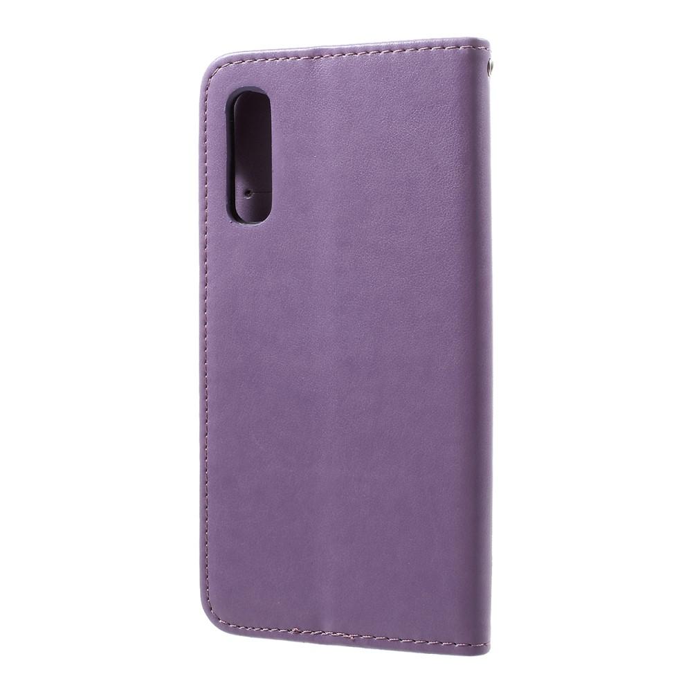 Funda de Cuero con Mariposas Samsung Galaxy A50, Púrpura