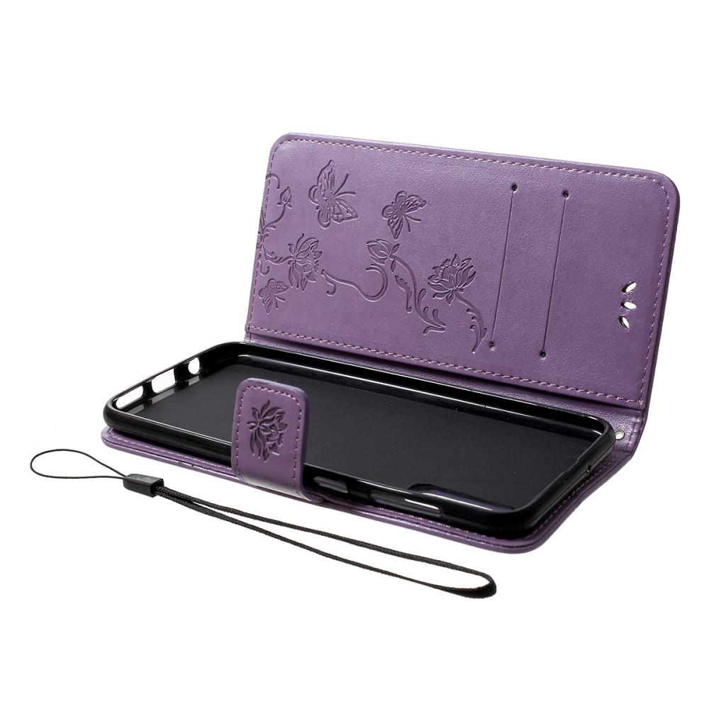 Funda de Cuero con Mariposas Samsung Galaxy A50, Púrpura