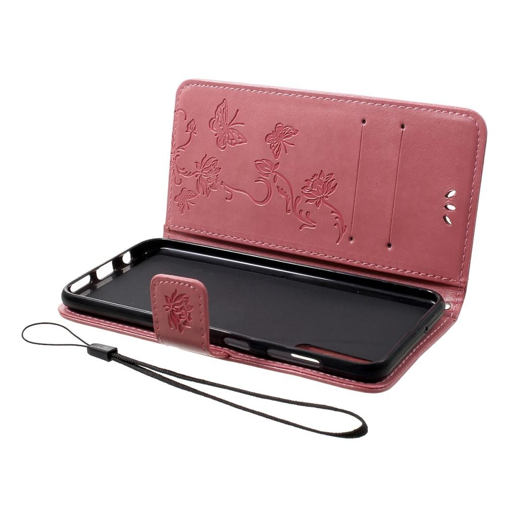 Funda de Cuero con Mariposas Samsung Galaxy A50, Rosa