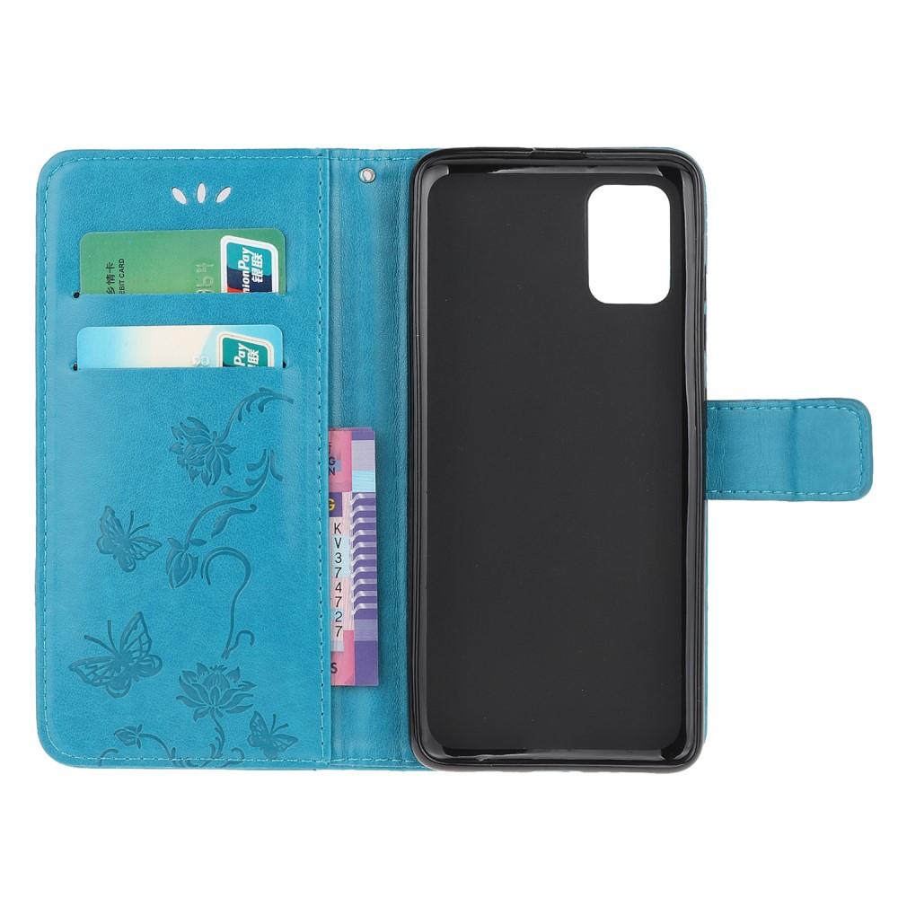 Funda de cuero con mariposas para Samsung Galaxy A51, azul