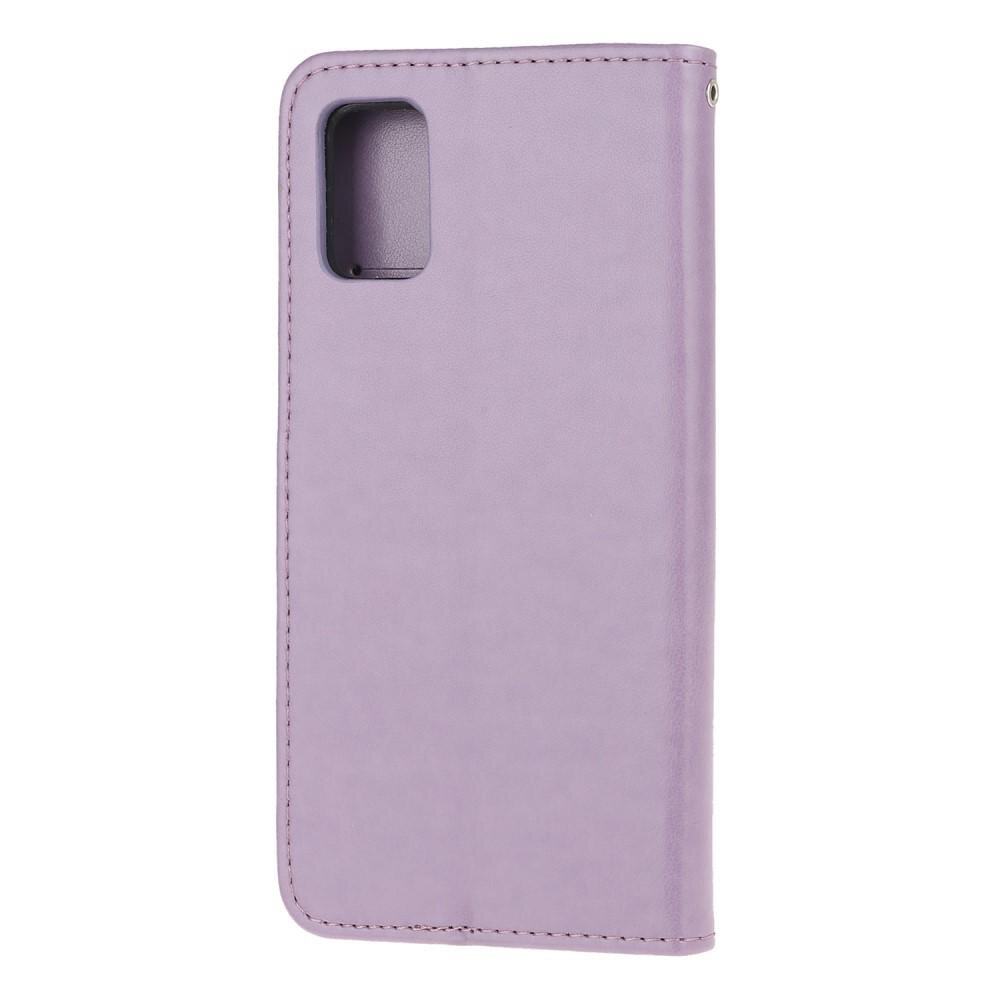 Funda de Cuero con Mariposas Samsung Galaxy A51, Púrpura
