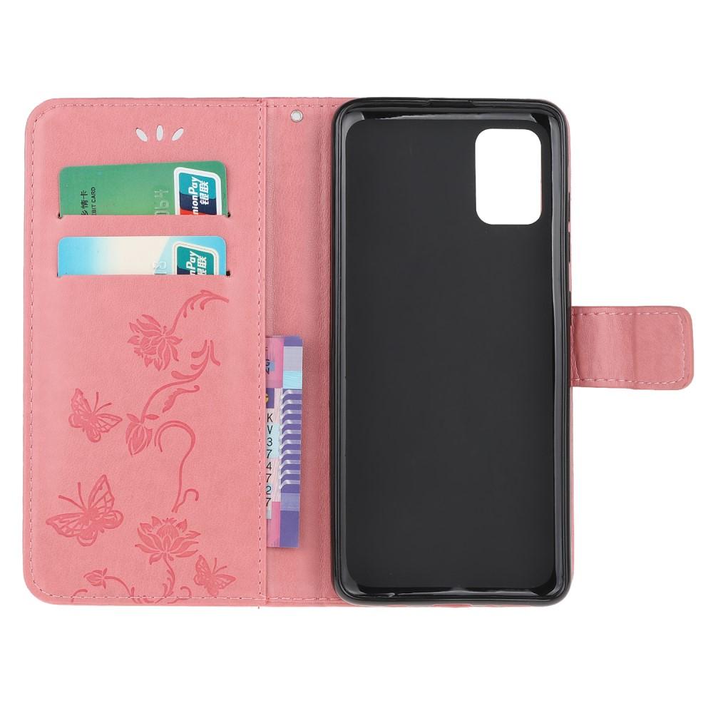 Funda de cuero con mariposas para Samsung Galaxy A51, rosado