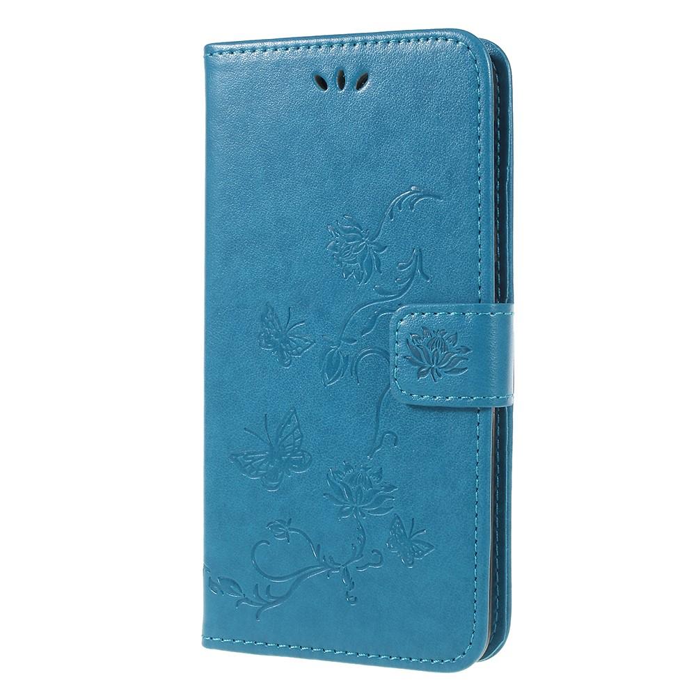 Funda de cuero con mariposas para Samsung Galaxy A6 2018, azul