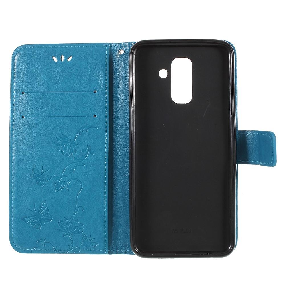 Funda de Cuero con Mariposas Samsung Galaxy A6 2018, Azul