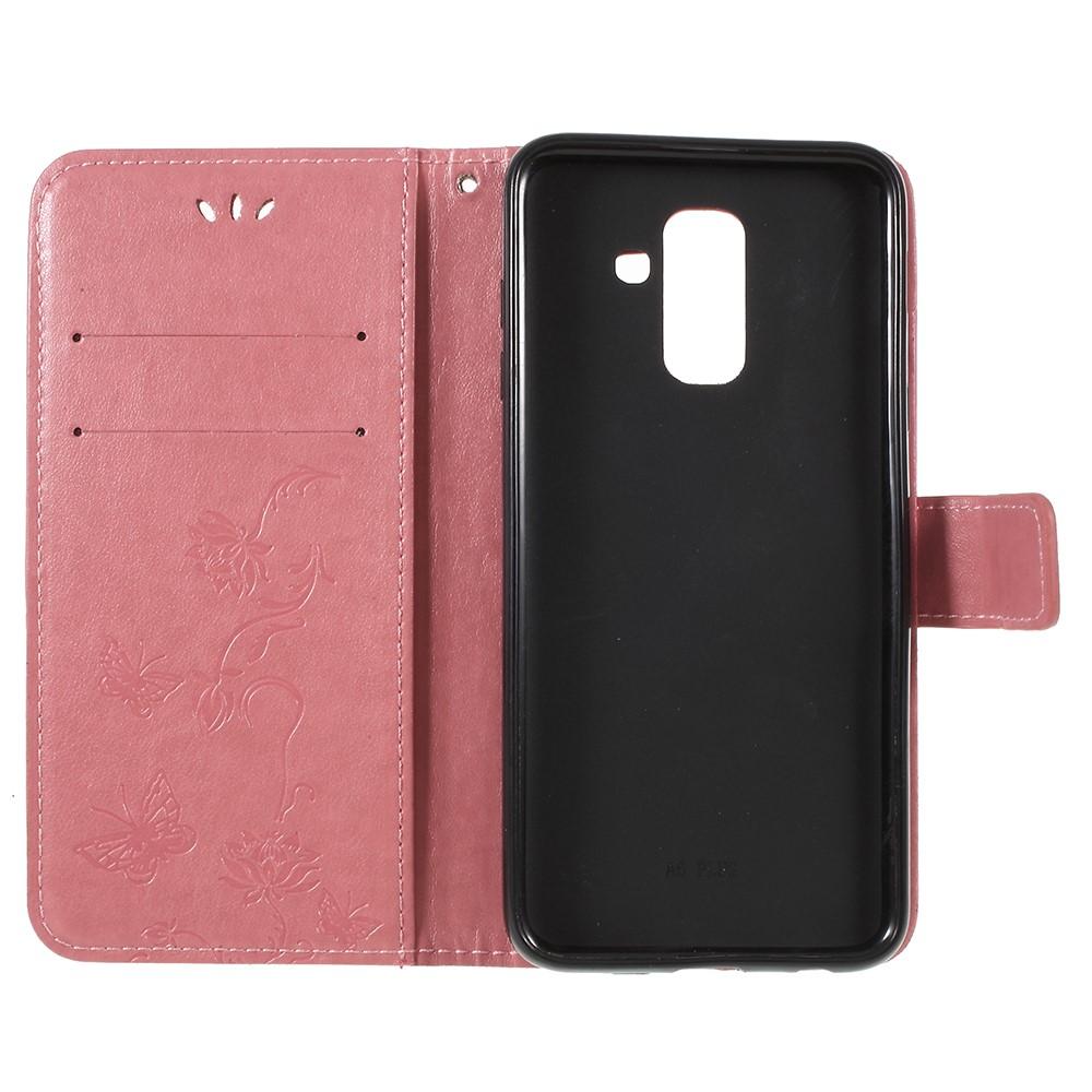Funda de cuero con mariposas para Samsung Galaxy A6 2018, rosado