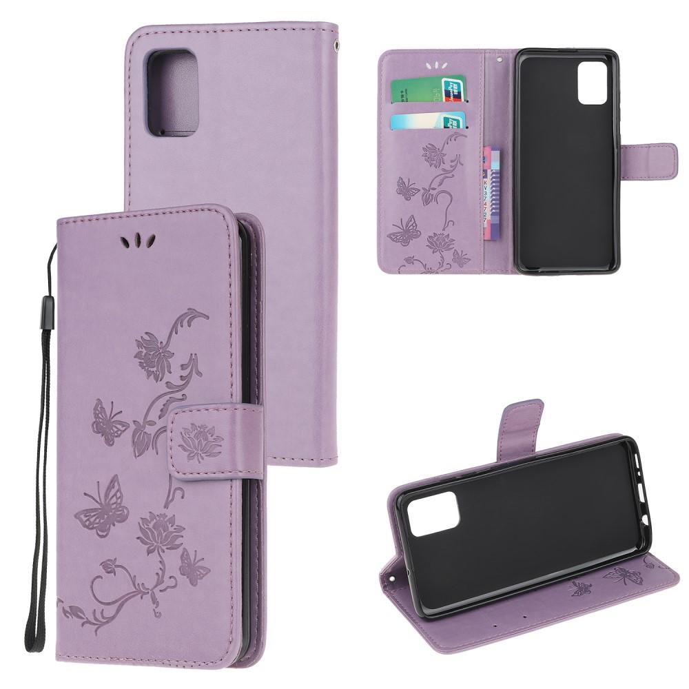 Funda de Cuero con Mariposas Samsung Galaxy A71, Púrpura