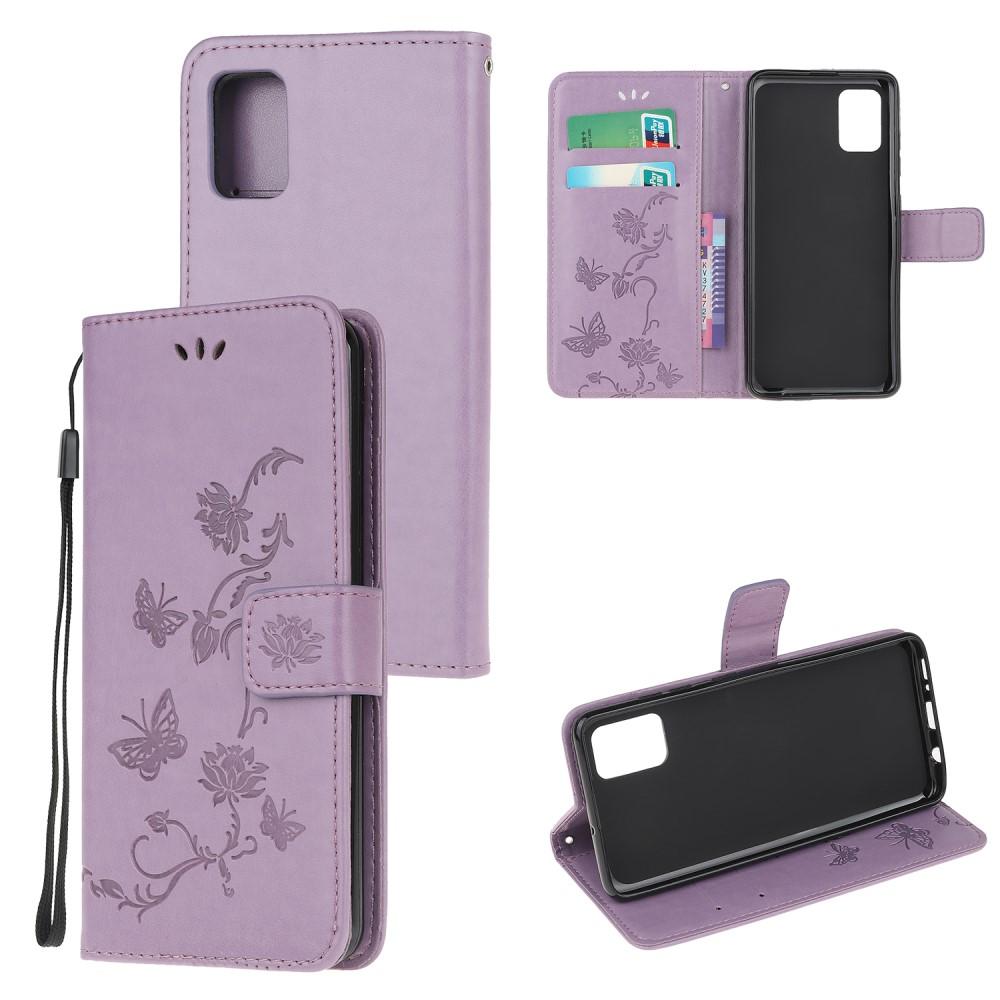 Funda de cuero con mariposas para Samsung Galaxy A71, violeta