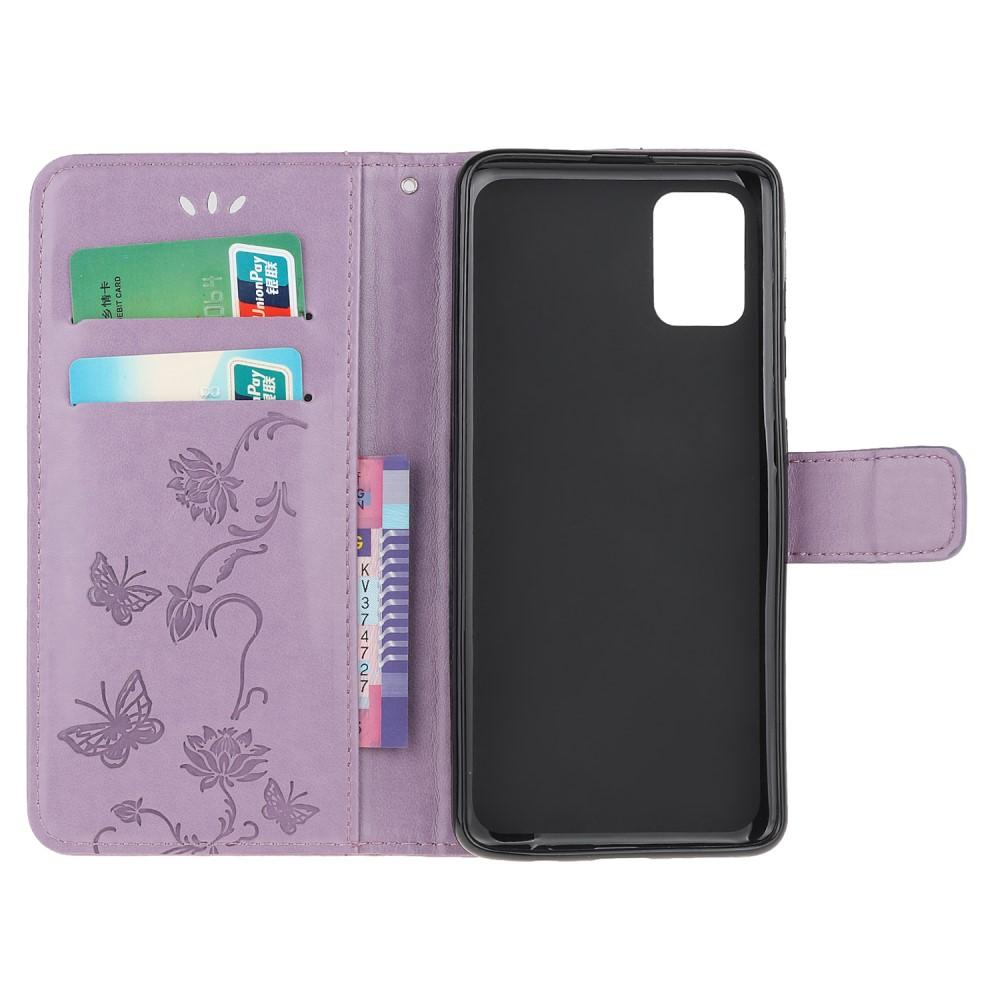 Funda de Cuero con Mariposas Samsung Galaxy A71, Púrpura