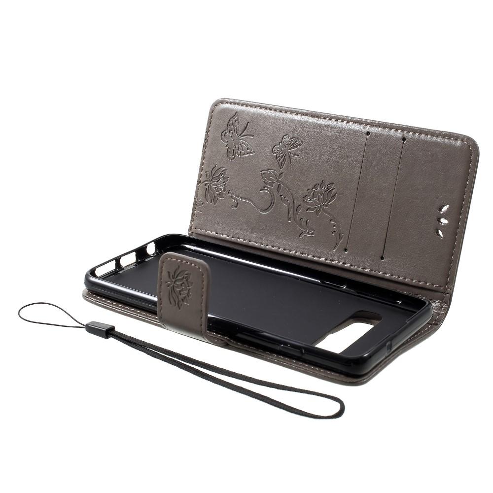 Funda de Cuero con Mariposas Samsung Galaxy S10, Gris