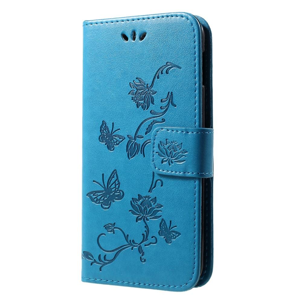 Funda de cuero con mariposas para Samsung Galaxy S10e, azul