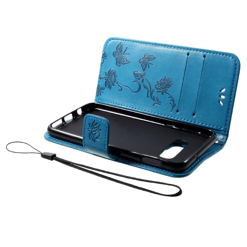 Funda de Cuero con Mariposas Samsung Galaxy S10e, Azul