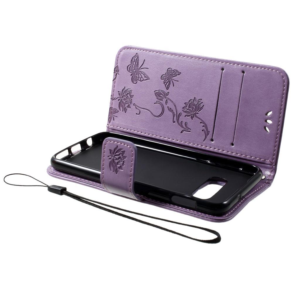 Funda de Cuero con Mariposas Samsung Galaxy S10e, Púrpura