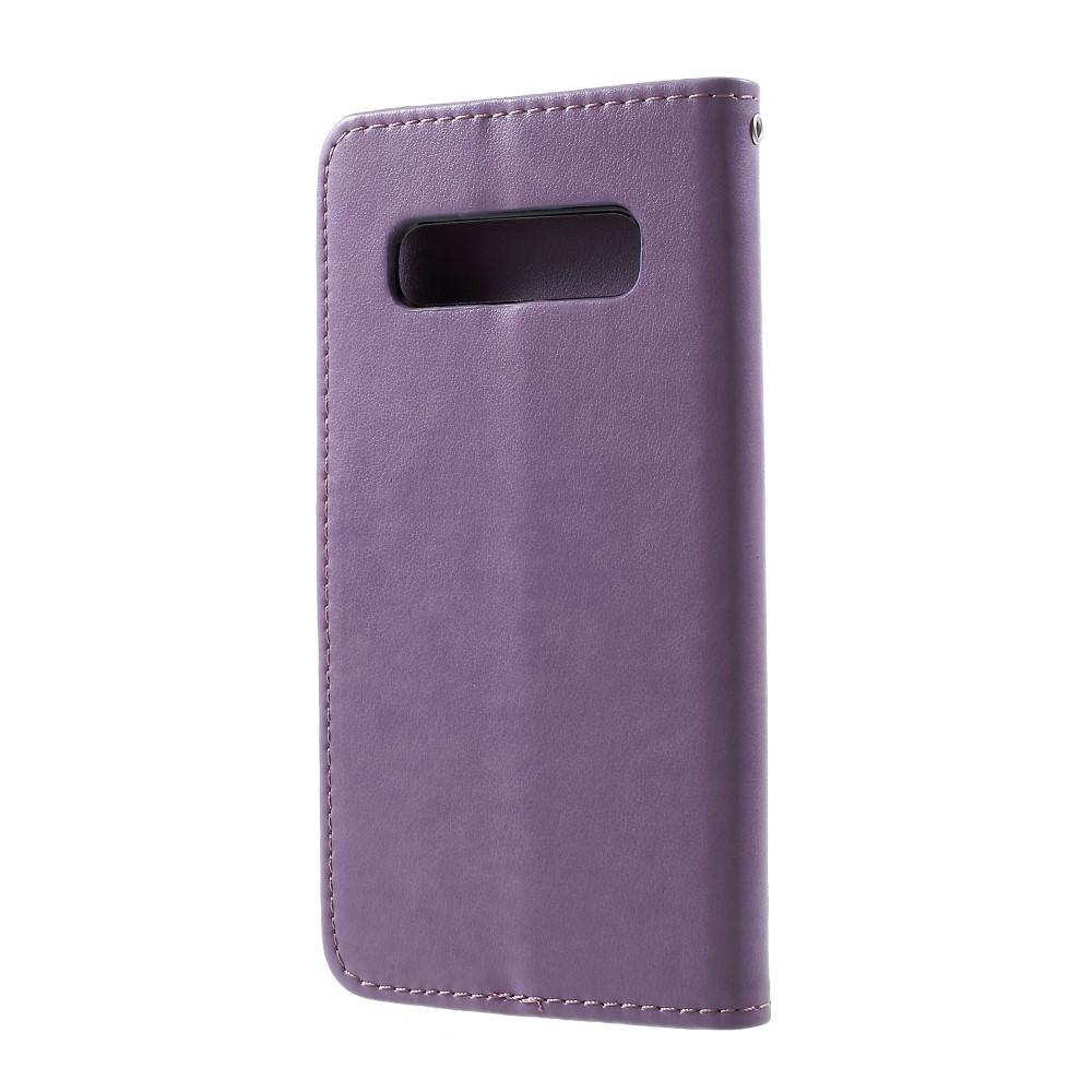 Funda de Cuero con Mariposas Samsung Galaxy S10 Plus, Púrpura