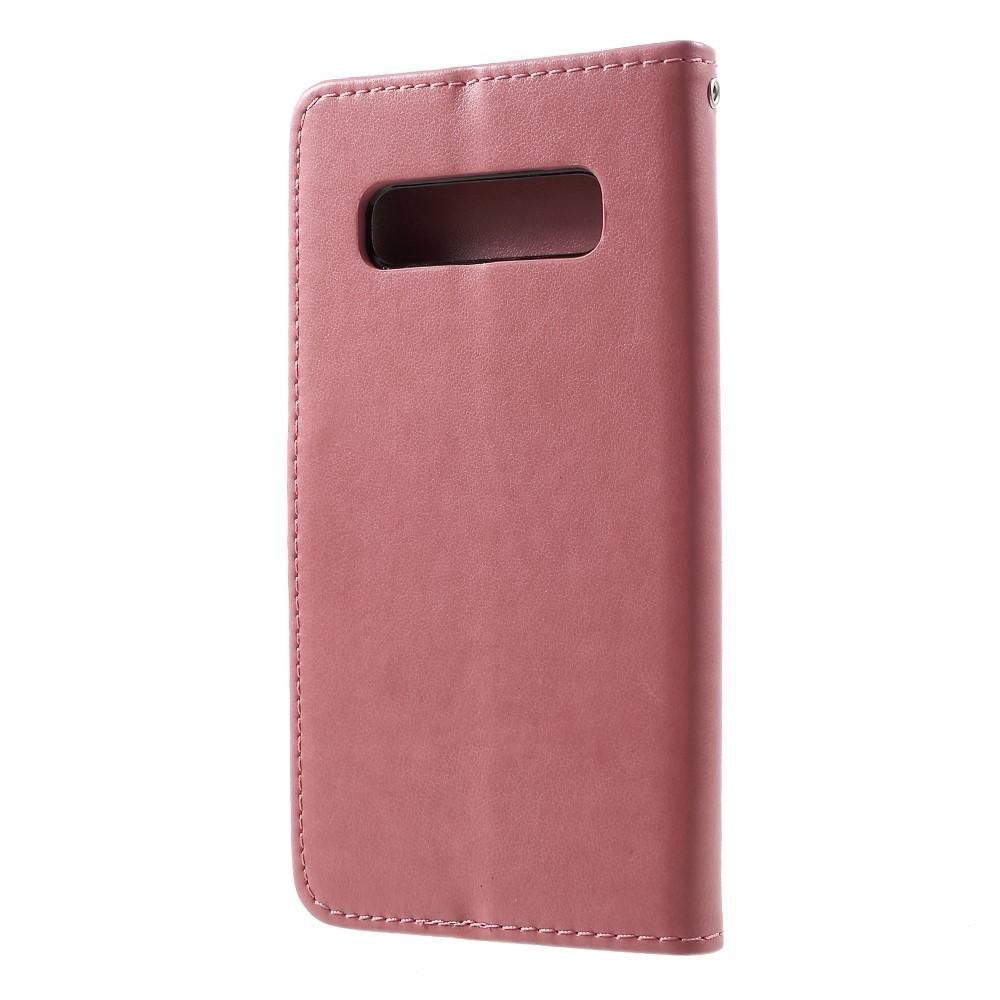 Funda de Cuero con Mariposas Samsung Galaxy S10, Rosa