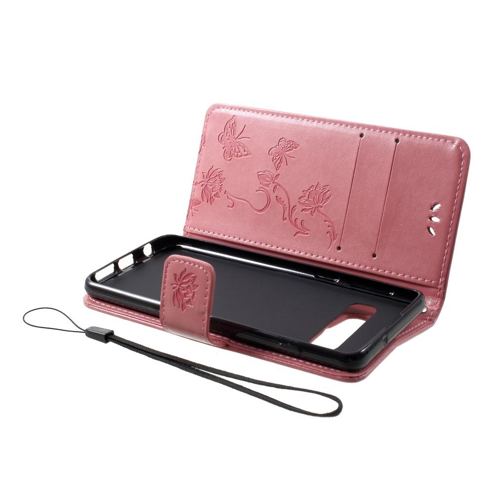 Funda de Cuero con Mariposas Samsung Galaxy S10, Rosa