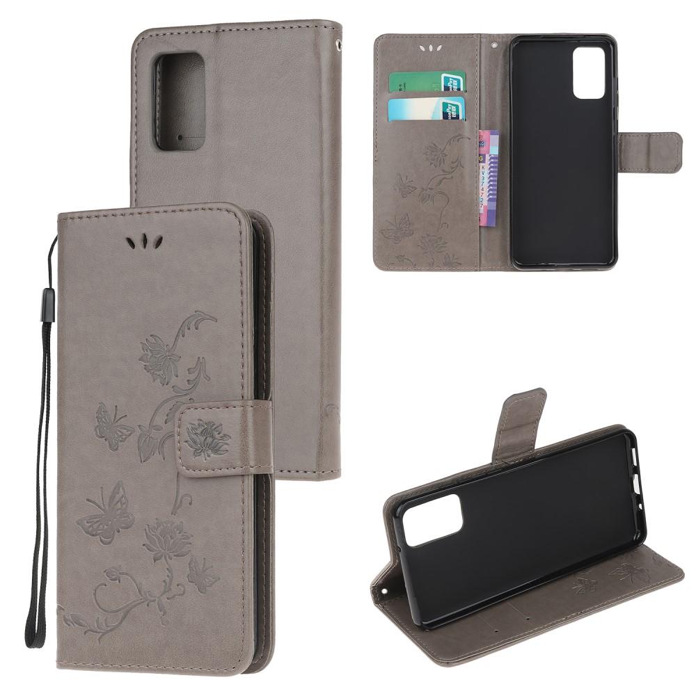 Funda de cuero con mariposas para Samsung Galaxy S20, gris