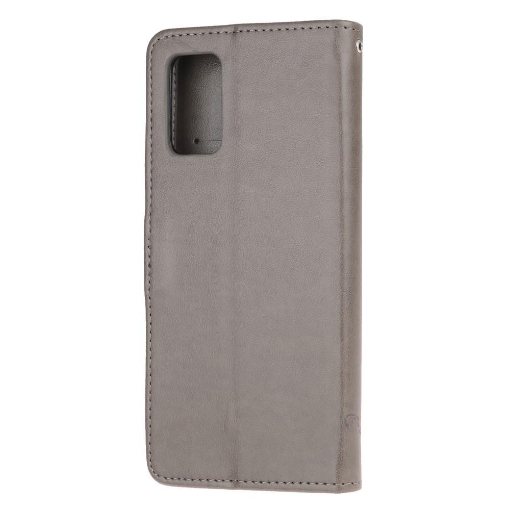 Funda de cuero con mariposas para Samsung Galaxy S20, gris