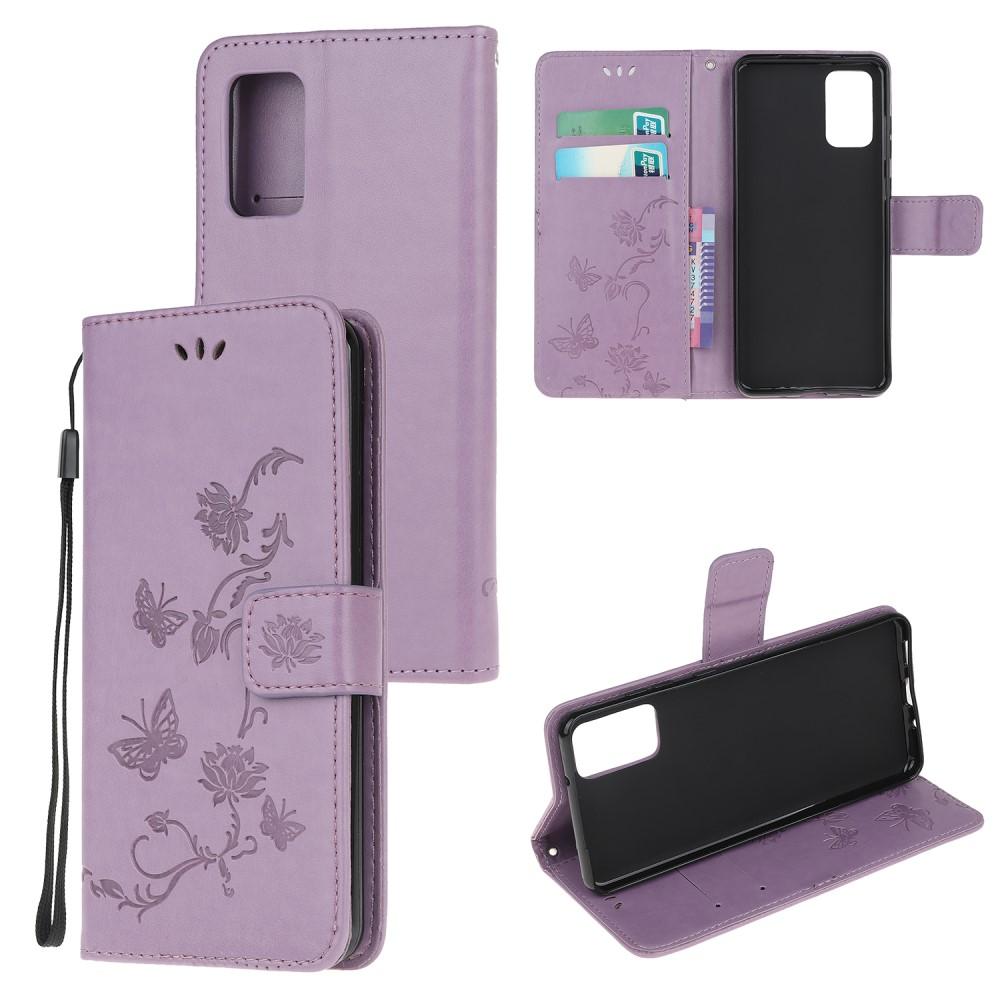 Funda de Cuero con Mariposas Samsung Galaxy S20, Púrpura