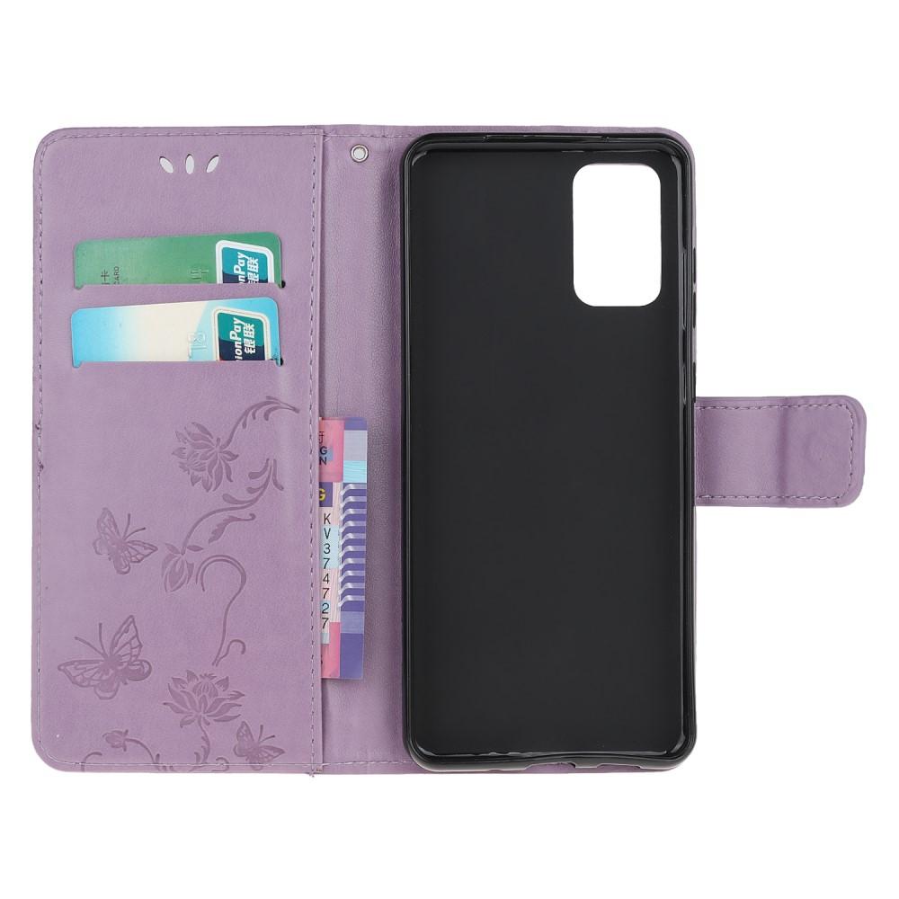 Funda de Cuero con Mariposas Samsung Galaxy S20, Púrpura
