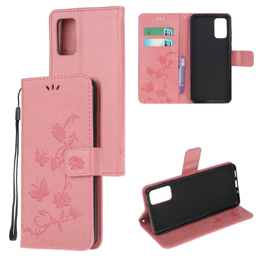 Funda de cuero con mariposas para Samsung Galaxy S20, rosado