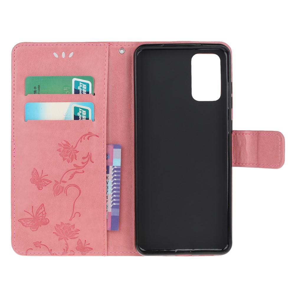 Funda de Cuero con Mariposas Samsung Galaxy S20, Rosa