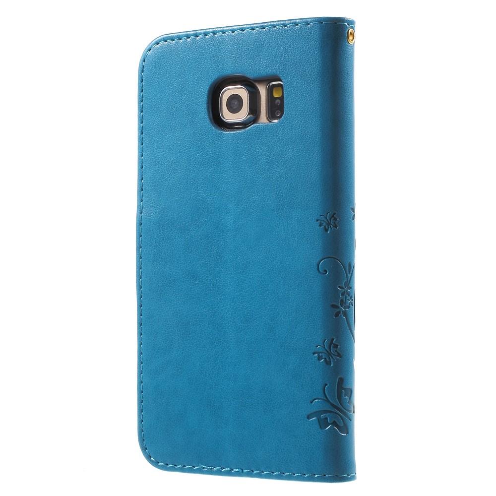 Funda de cuero con mariposas para Samsung Galaxy S6 Edge, azul