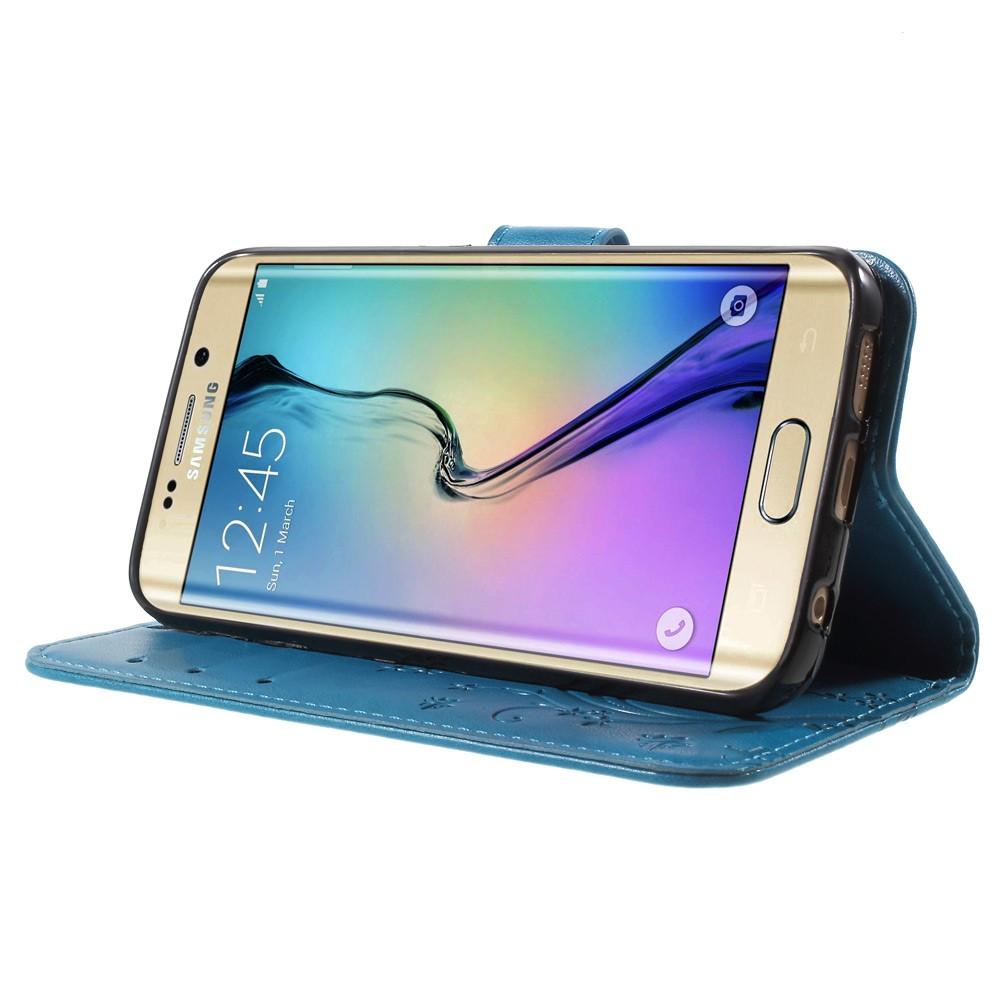Funda de cuero con mariposas para Samsung Galaxy S6 Edge, azul