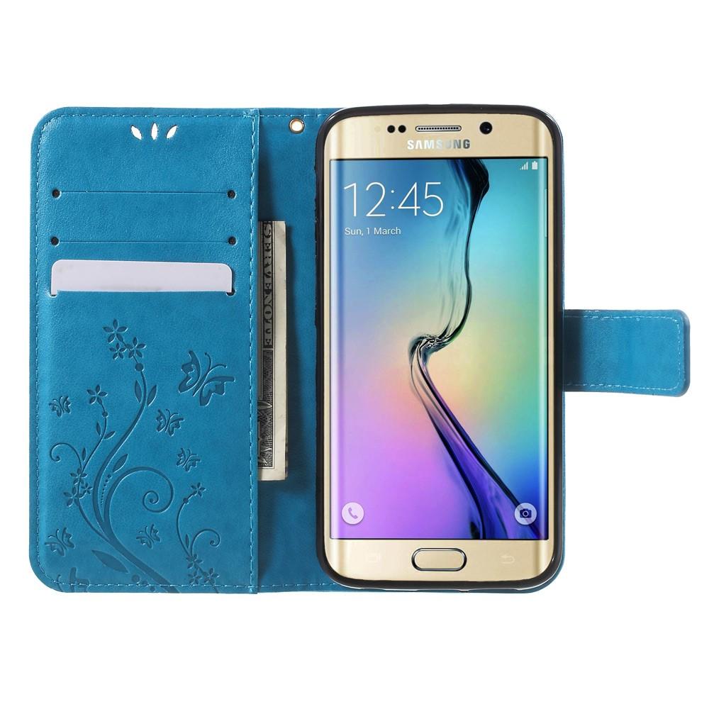 Funda de cuero con mariposas para Samsung Galaxy S6 Edge, azul