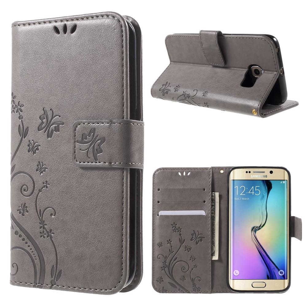 Funda de Cuero con Mariposas Samsung Galaxy S6 Edge, Gris