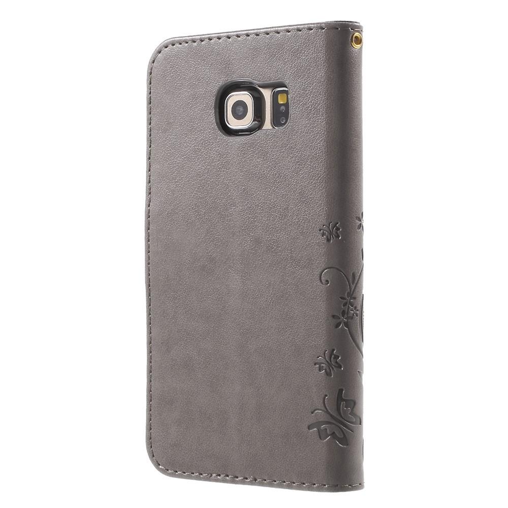 Funda de Cuero con Mariposas Samsung Galaxy S6 Edge, Gris