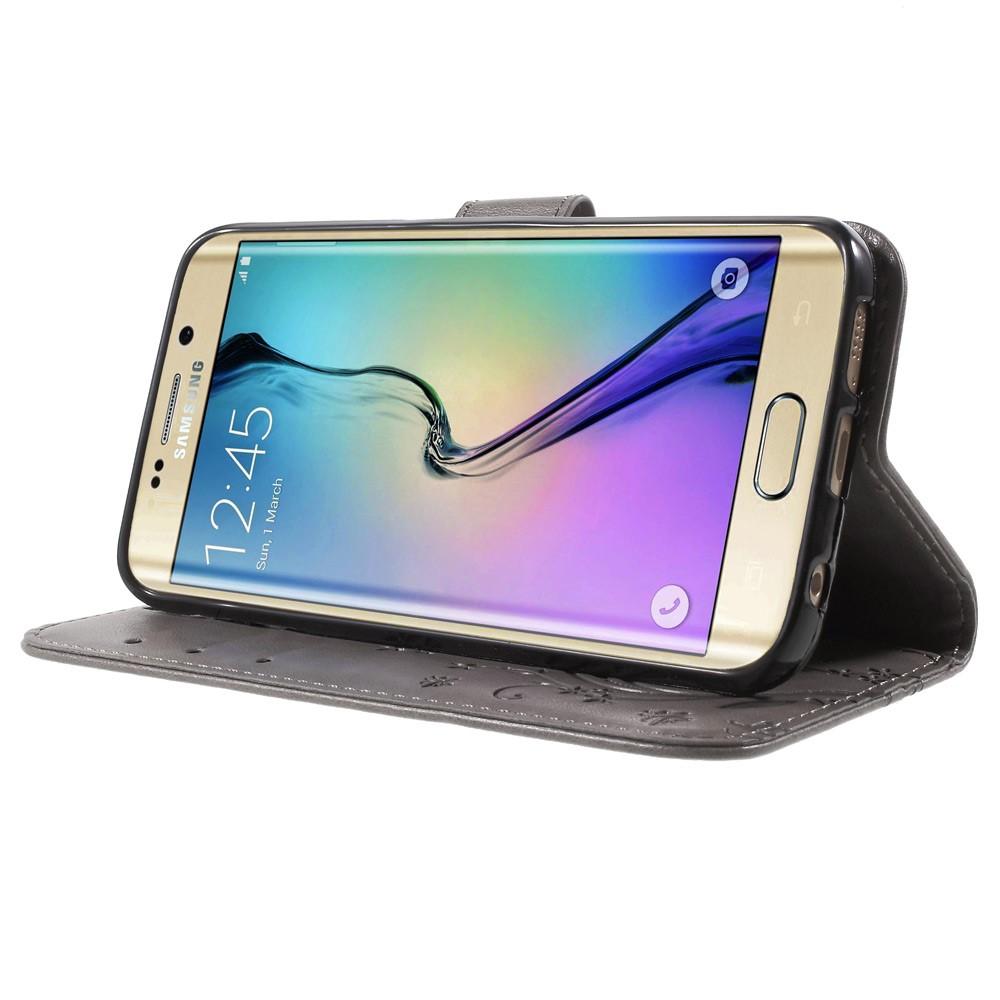 Funda de Cuero con Mariposas Samsung Galaxy S6 Edge, Gris