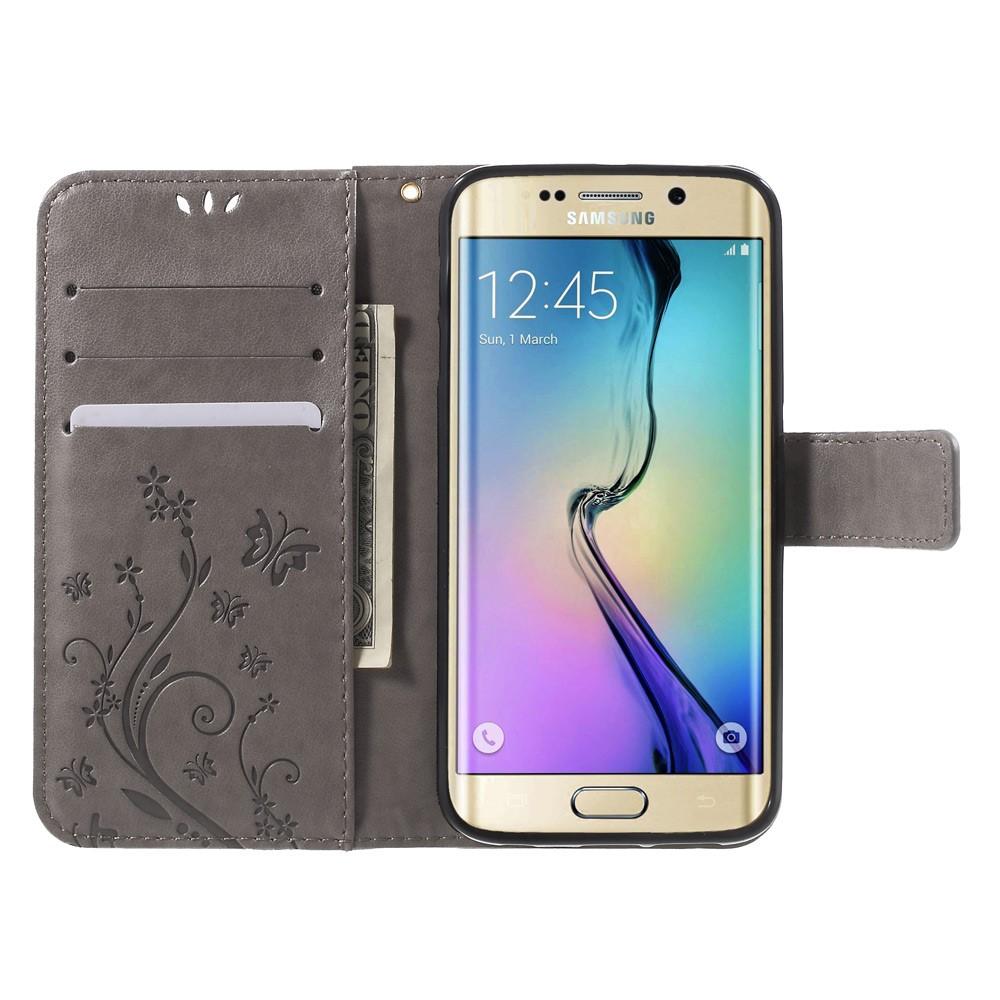 Funda de cuero con mariposas para Samsung Galaxy S6 Edge, gris