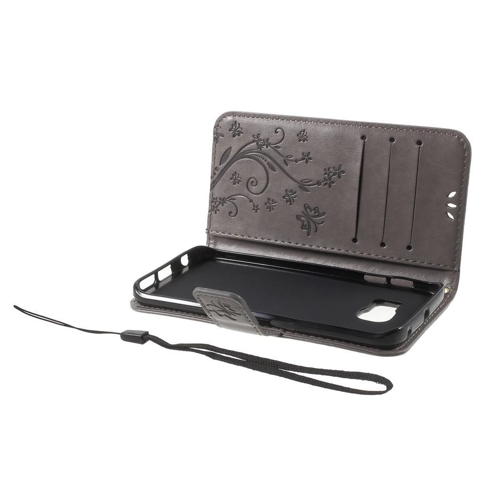 Funda de Cuero con Mariposas Samsung Galaxy S6 Edge, Gris