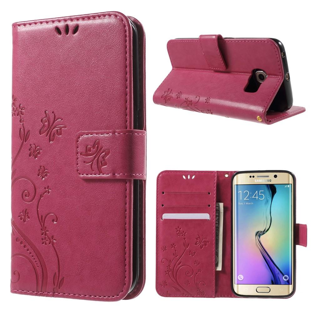 Funda de cuero con mariposas para Samsung Galaxy S6 Edge, rosado