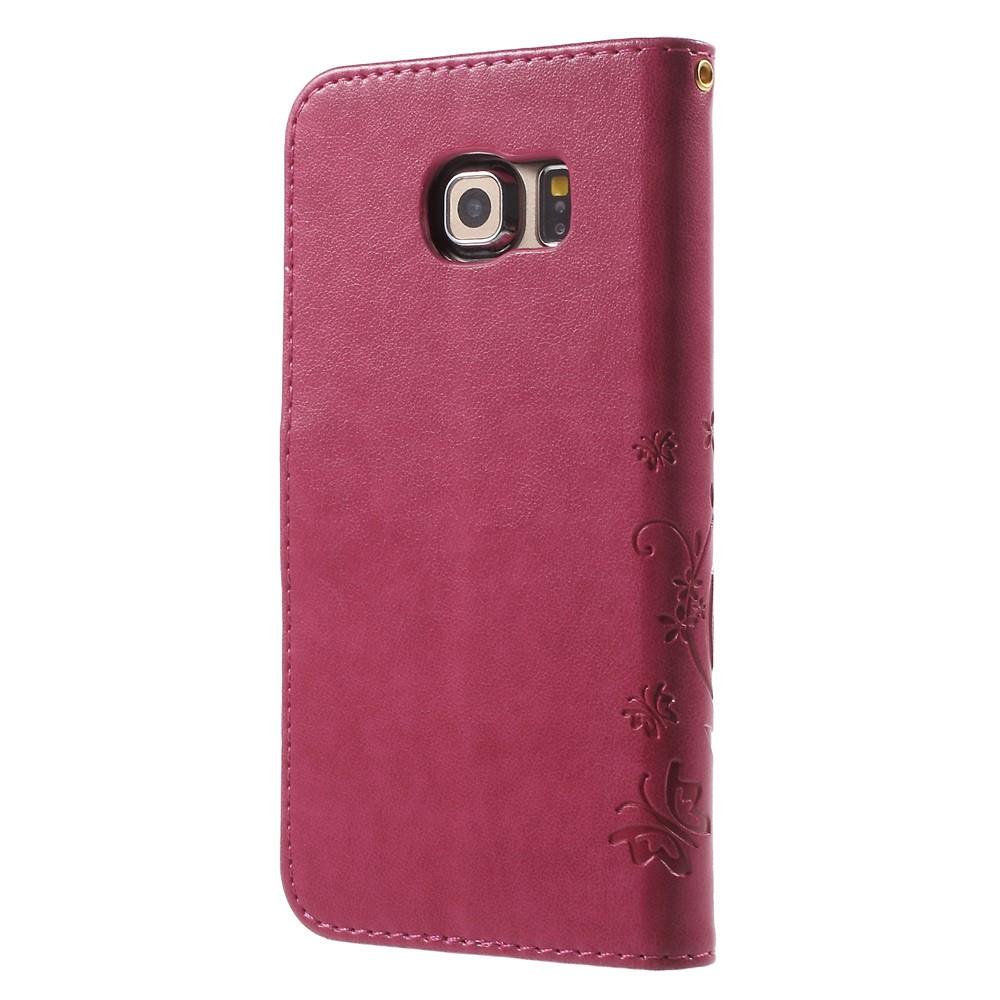 Funda de cuero con mariposas para Samsung Galaxy S6 Edge, rosado