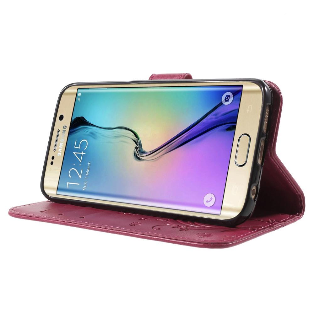 Funda de cuero con mariposas para Samsung Galaxy S6 Edge, rosado