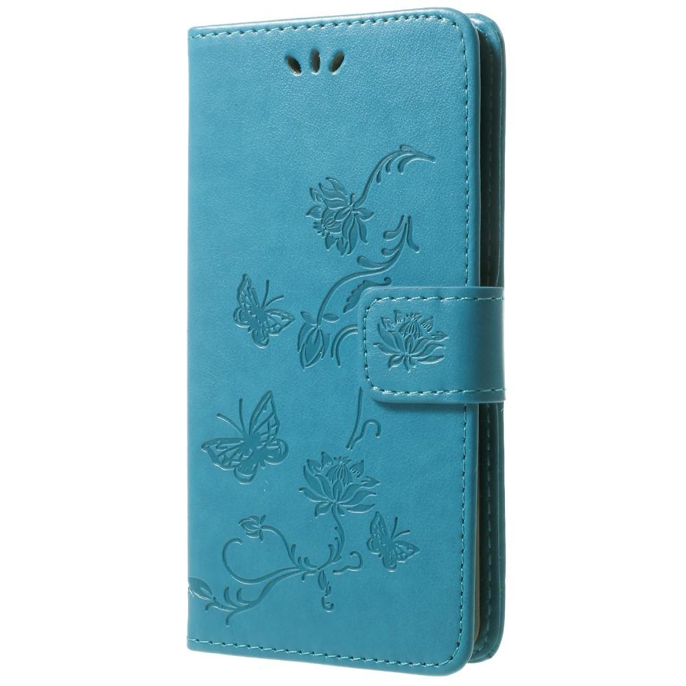 Funda de cuero con mariposas para Samsung Galaxy S9, azul