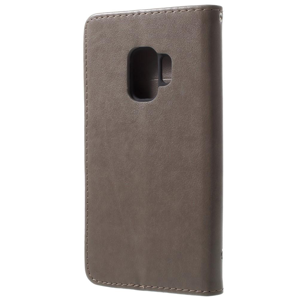 Funda de cuero con mariposas para Samsung Galaxy S9, gris