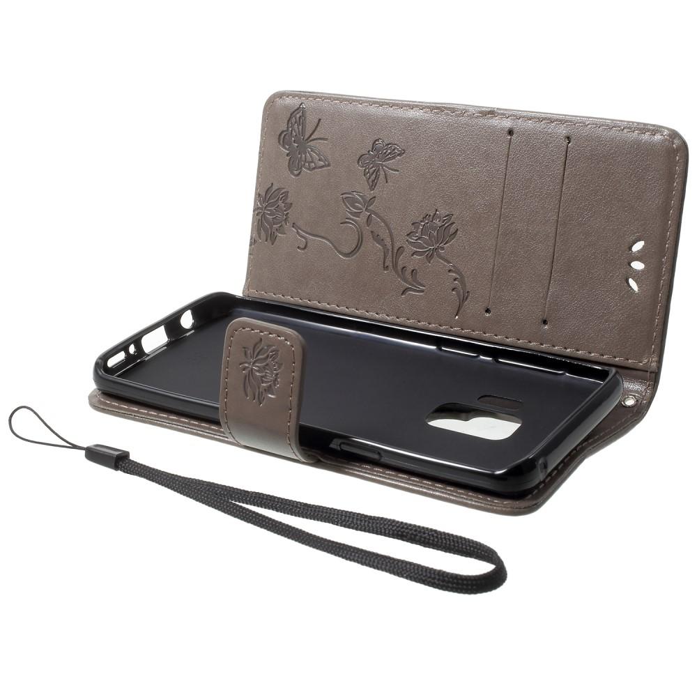 Funda de Cuero con Mariposas Samsung Galaxy S9, Gris