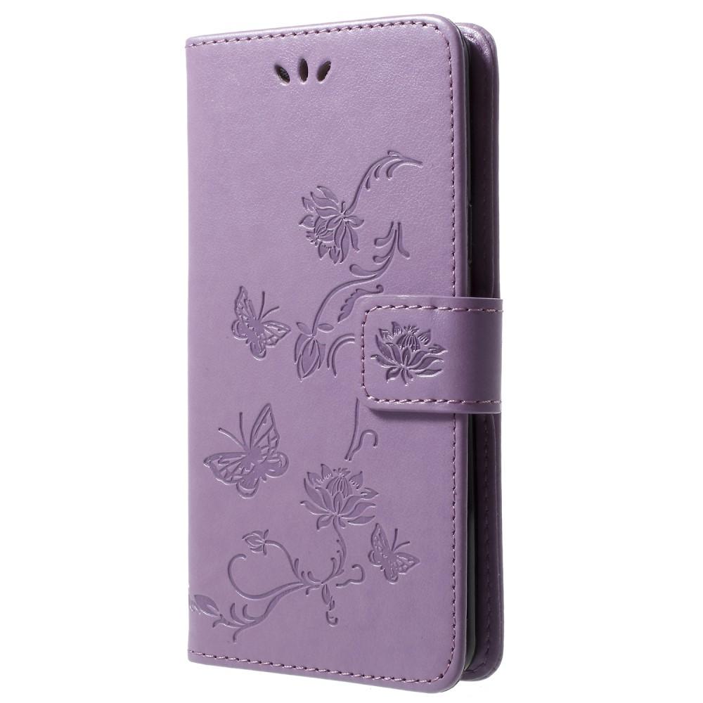 Funda de Cuero con Mariposas Samsung Galaxy S9, Púrpura