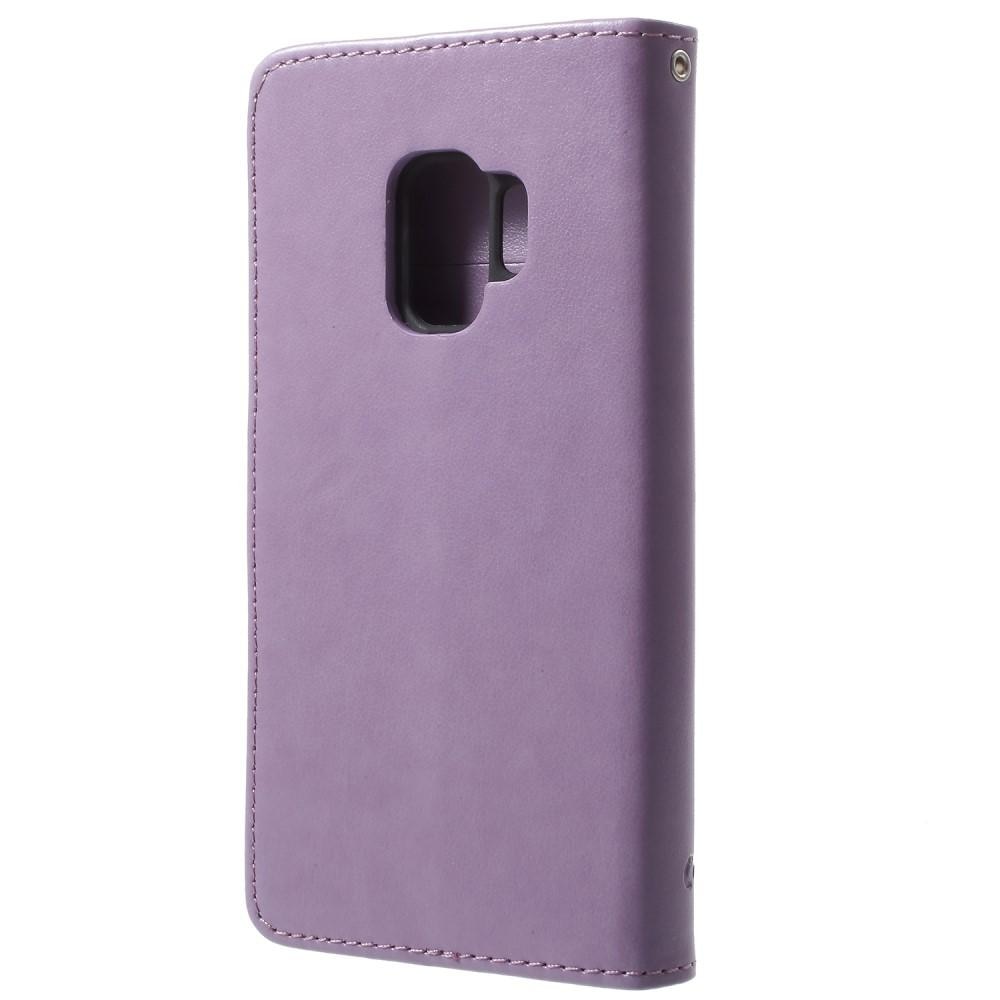 Funda de Cuero con Mariposas Samsung Galaxy S9, Púrpura