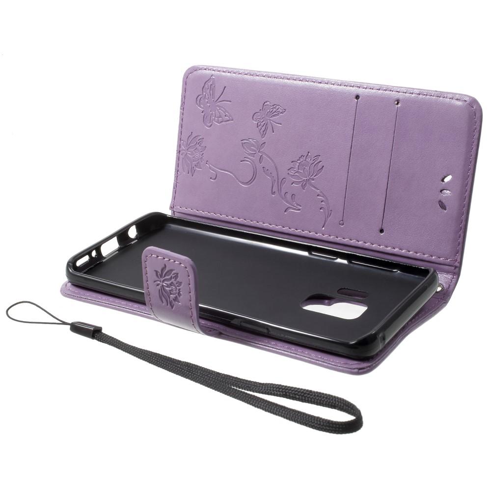Funda de Cuero con Mariposas Samsung Galaxy S9, Púrpura