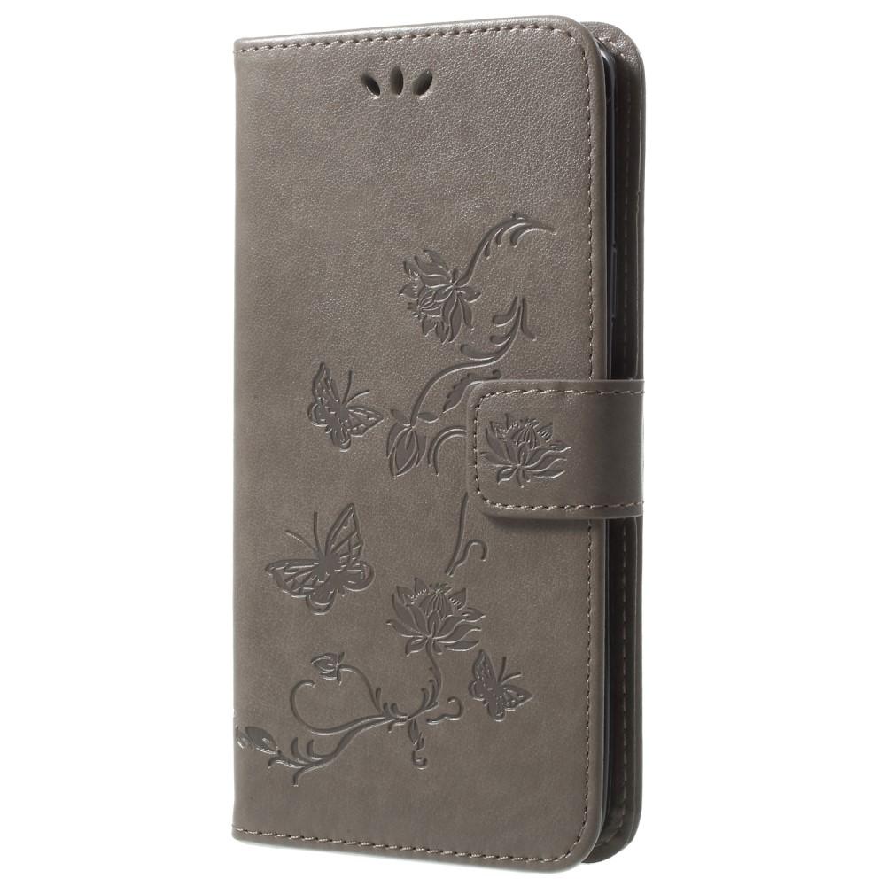 Funda de cuero con mariposas para Samsung Galaxy S9 Plus, gris